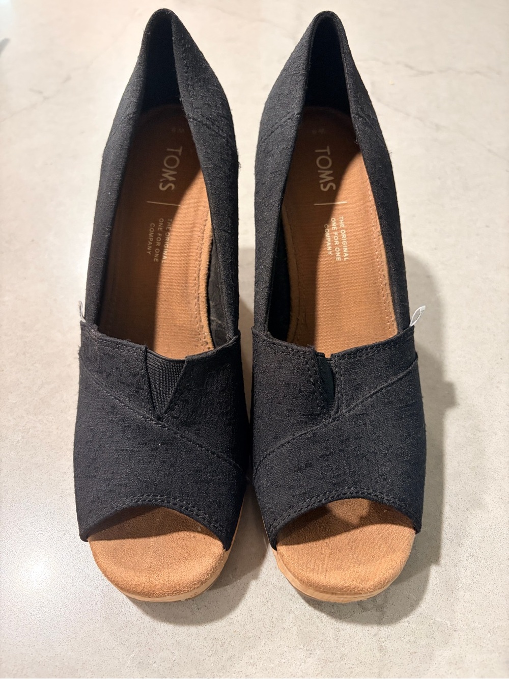 TOMS Women's Black Peep-Toe Wedges size 9